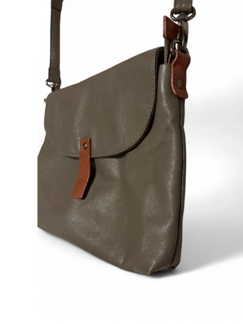 ELK The Label Leather Convertible Crossbody Bag in Grey with Tan Accent